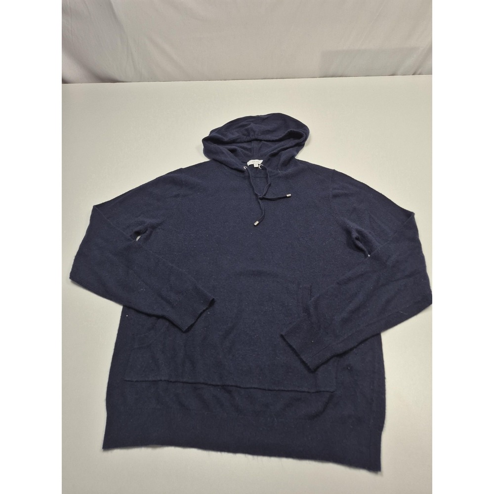 Reiss Sweater Hoodie Mens Medium Blue Viscose Wool Cashmere Hooded Knit Pullover